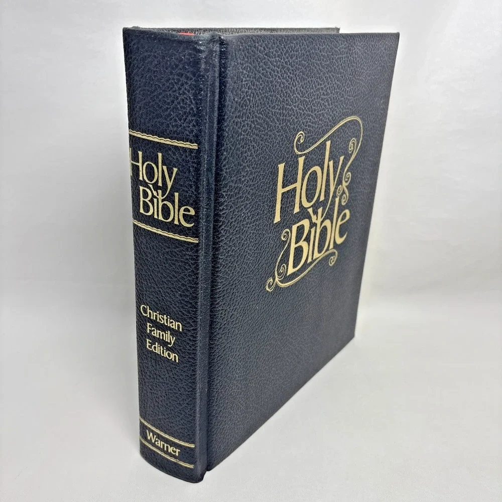 Vintage 70s Warner Christian Family Edition Black KJV Bible Red Letter Hardcover
